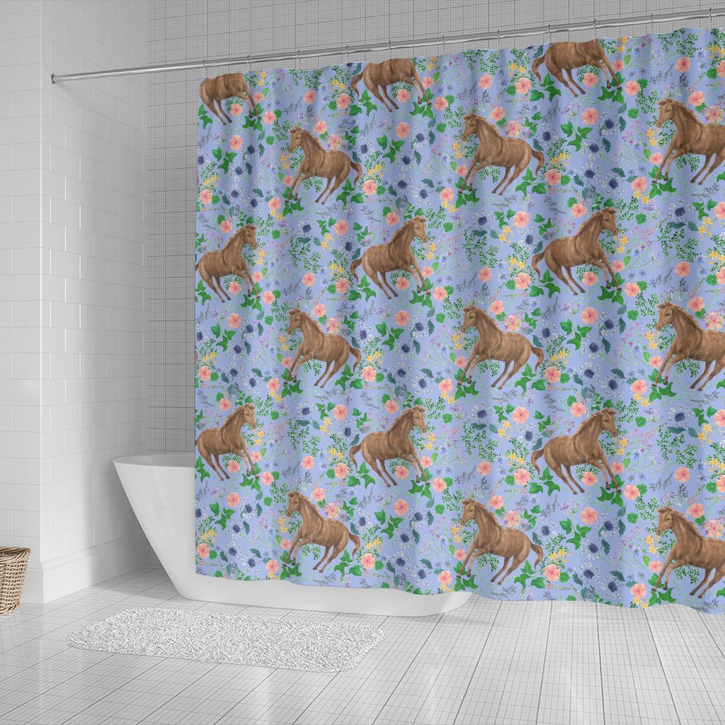 Equestrian Floral Pattern Print Bathroom Shower Curtain-grizzshop