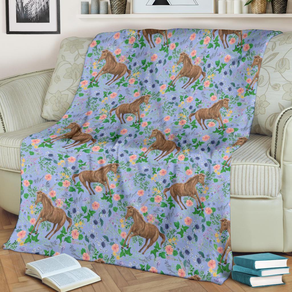 Equestrian Floral Pattern Print Blanket-grizzshop