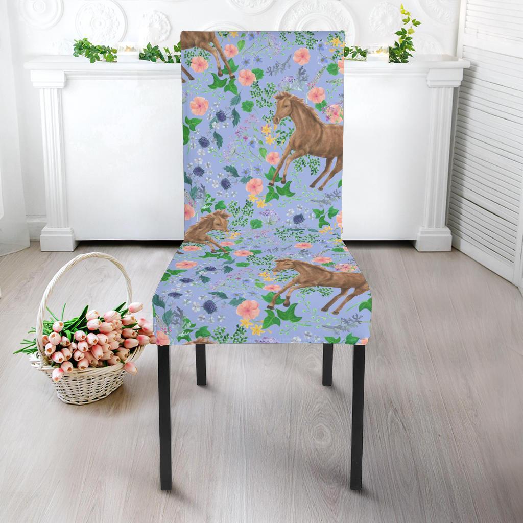 Equestrian Floral Pattern Print Chair Cover-grizzshop