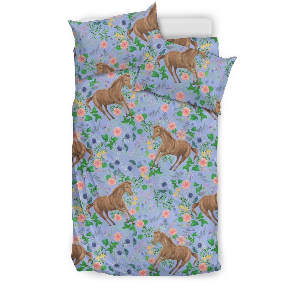 Equestrian Floral Pattern Print Duvet Cover Bedding Set-grizzshop