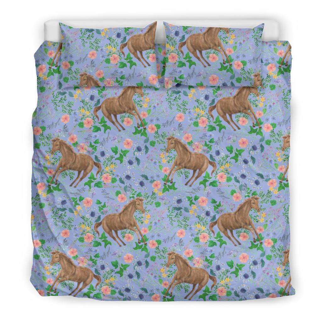 Equestrian Floral Pattern Print Duvet Cover Bedding Set-grizzshop