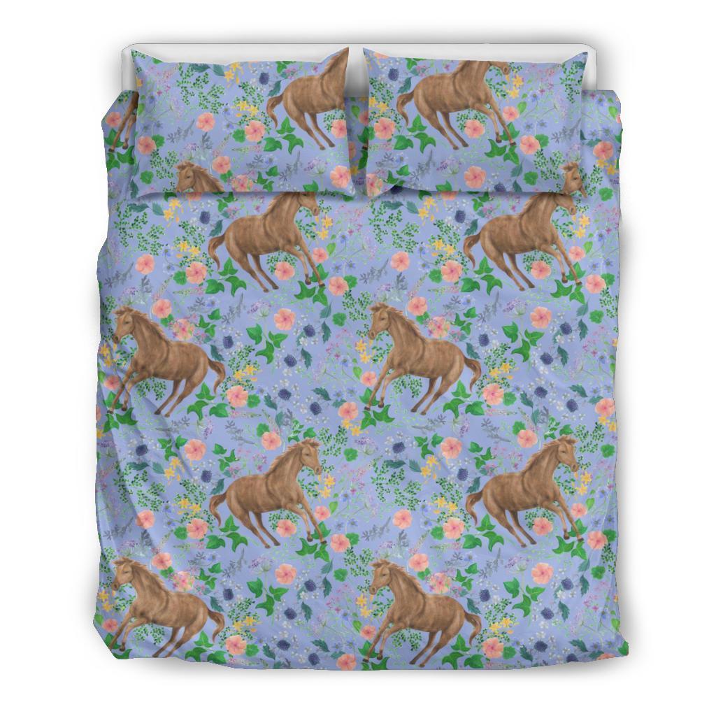 Equestrian Floral Pattern Print Duvet Cover Bedding Set-grizzshop