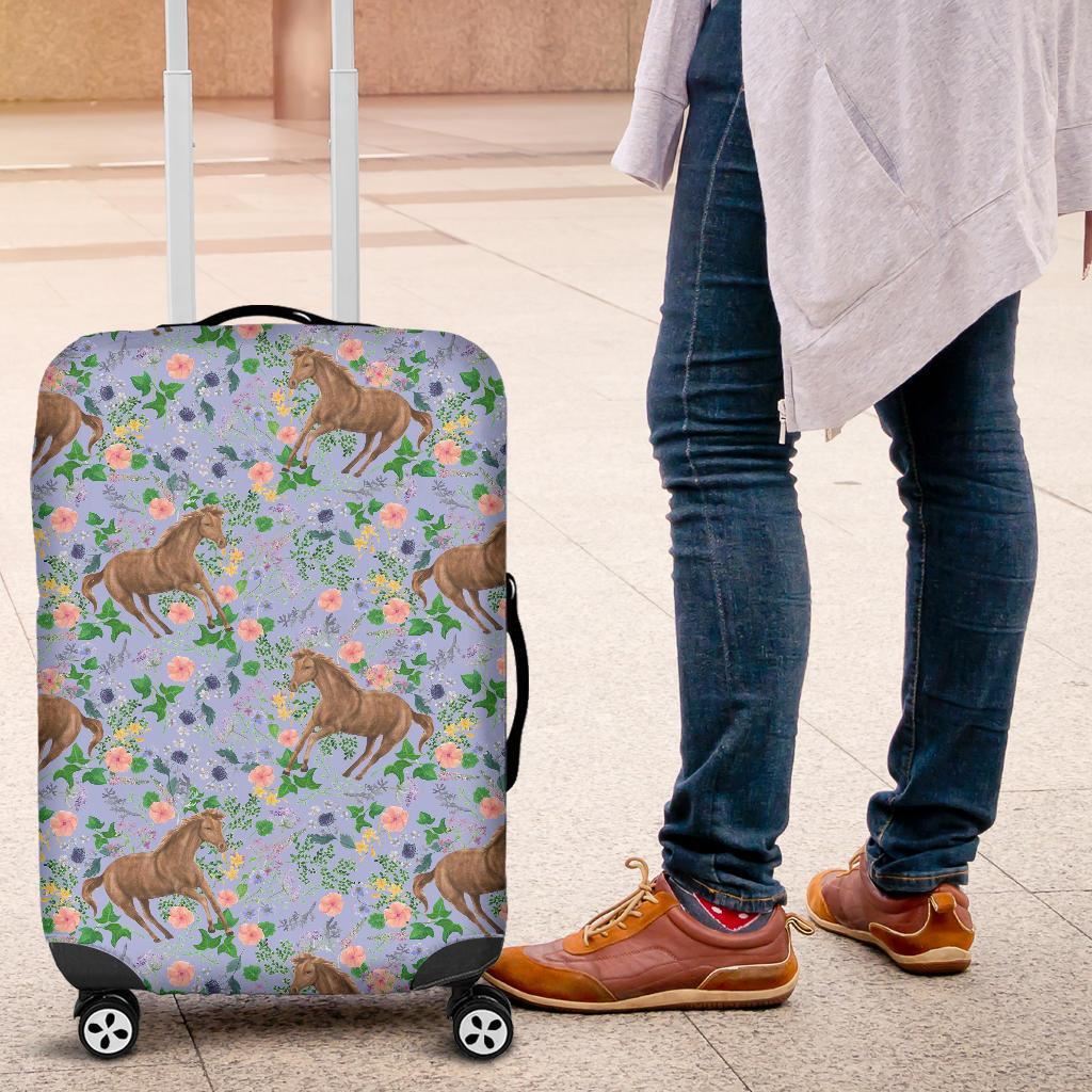 Equestrian Floral Pattern Print Luggage Cover Protector-grizzshop