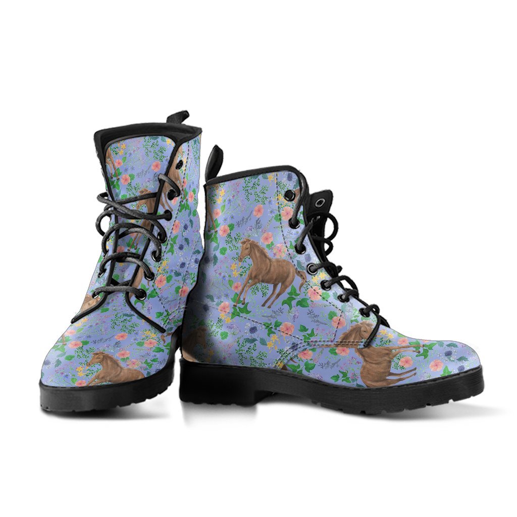 Equestrian Floral Pattern Print Men Women Leather Boots-grizzshop