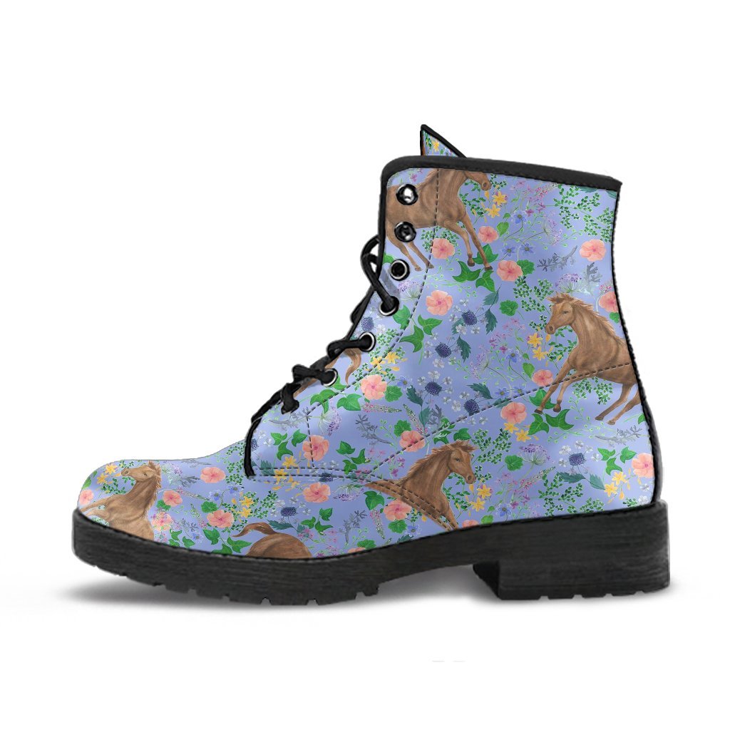 Equestrian Floral Pattern Print Men Women Leather Boots-grizzshop
