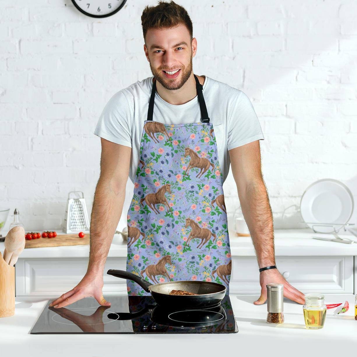 Equestrian Floral Pattern Print Men's Apron-grizzshop