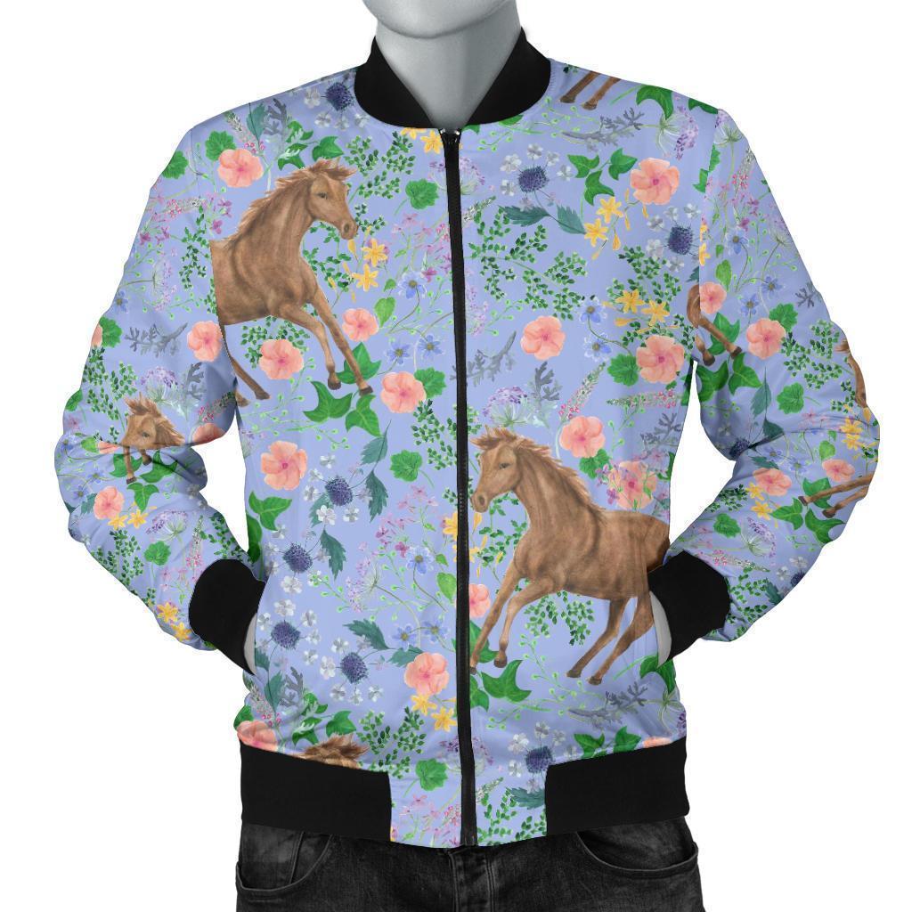 Equestrian Floral Pattern Print Men's Bomber Jacket-grizzshop