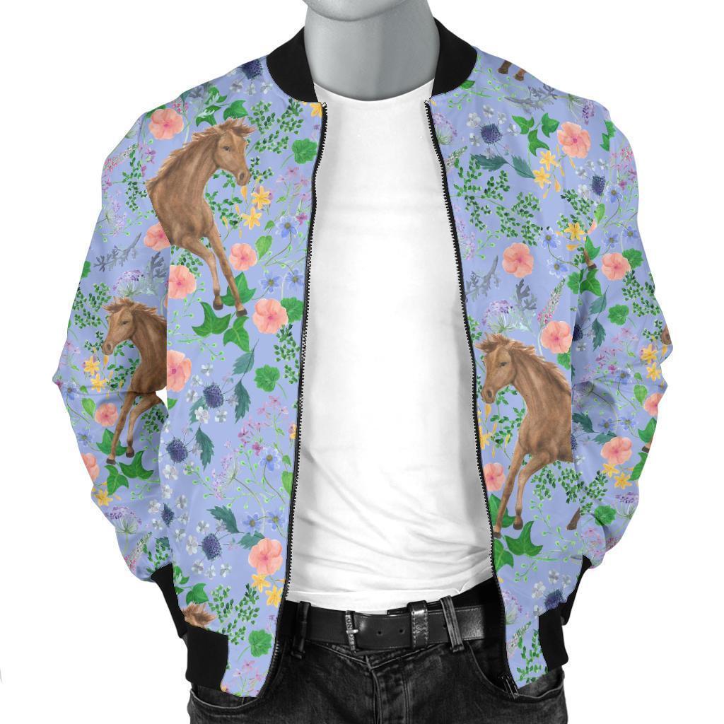 Equestrian Floral Pattern Print Men's Bomber Jacket-grizzshop
