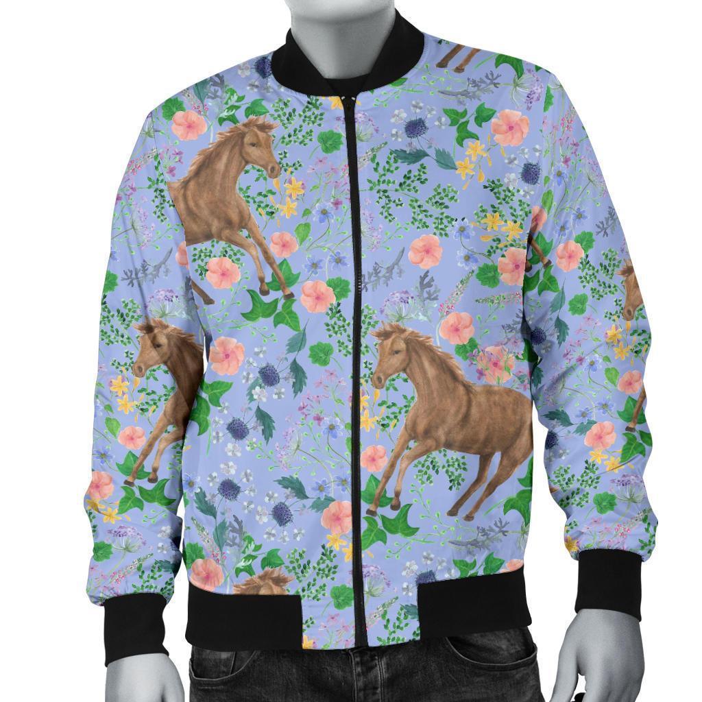 Equestrian Floral Pattern Print Men's Bomber Jacket-grizzshop