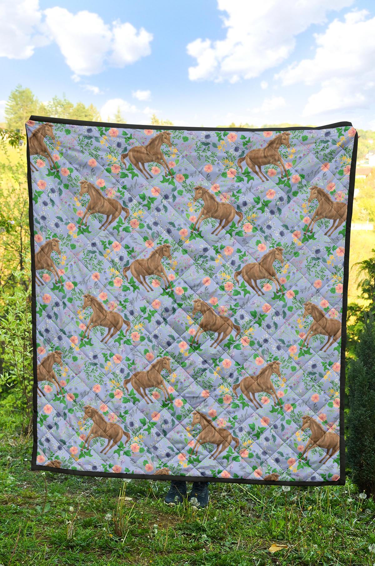 Equestrian Floral Pattern Print Quilt-grizzshop