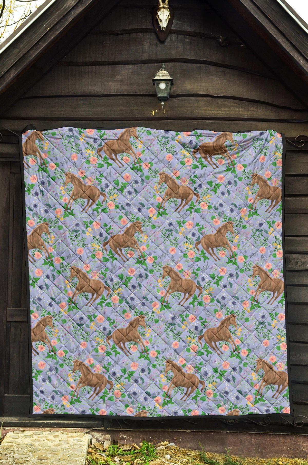 Equestrian Floral Pattern Print Quilt-grizzshop