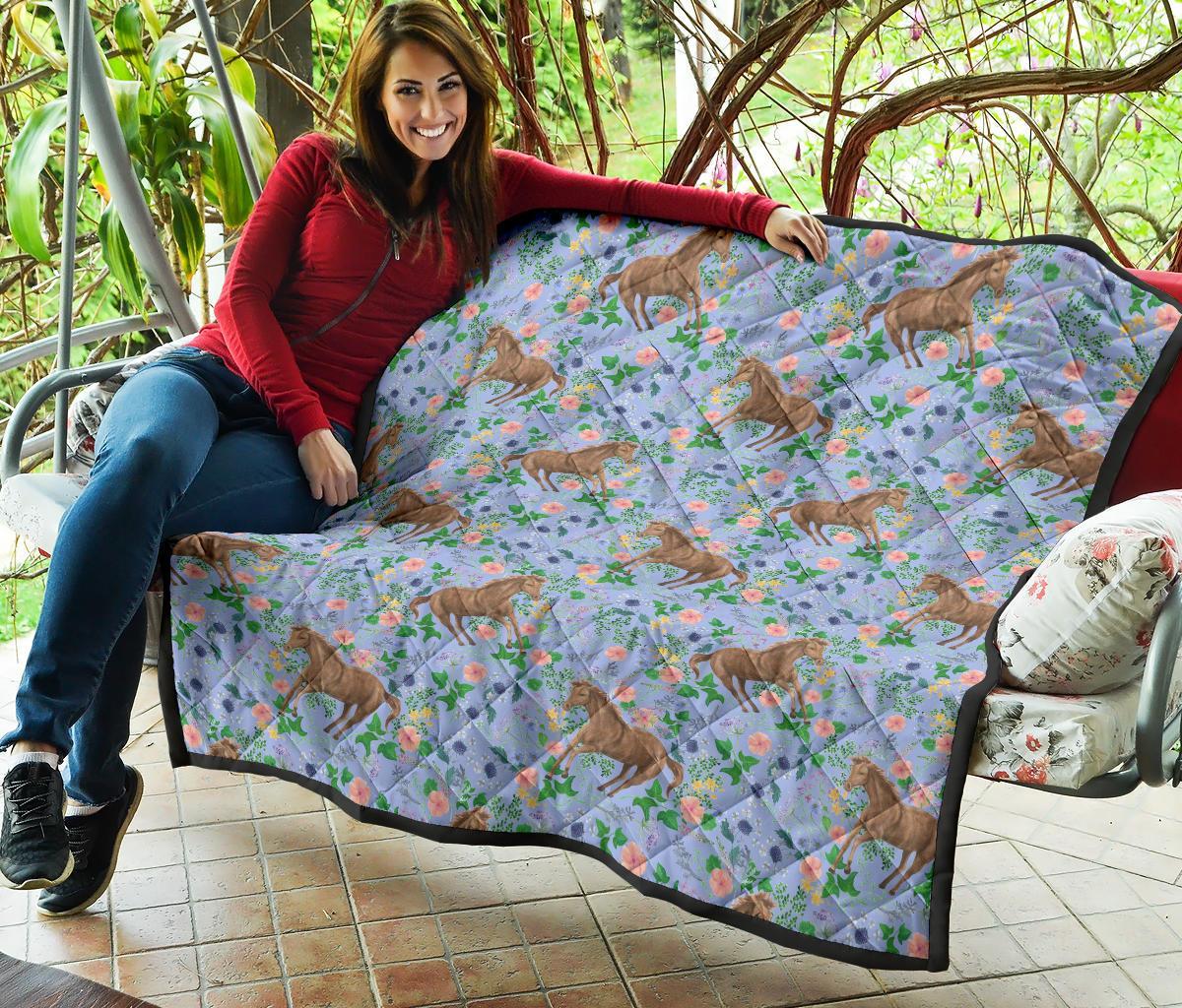 Equestrian Floral Pattern Print Quilt-grizzshop