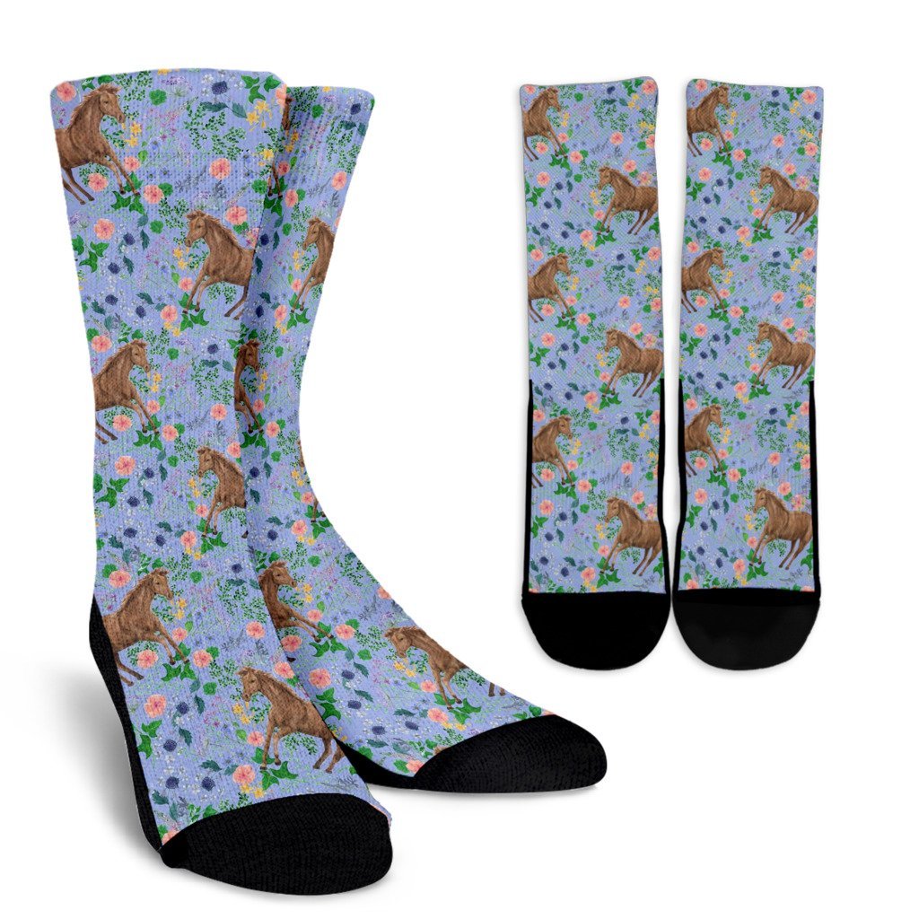 Equestrian Floral Pattern Print Unisex Crew Socks-grizzshop