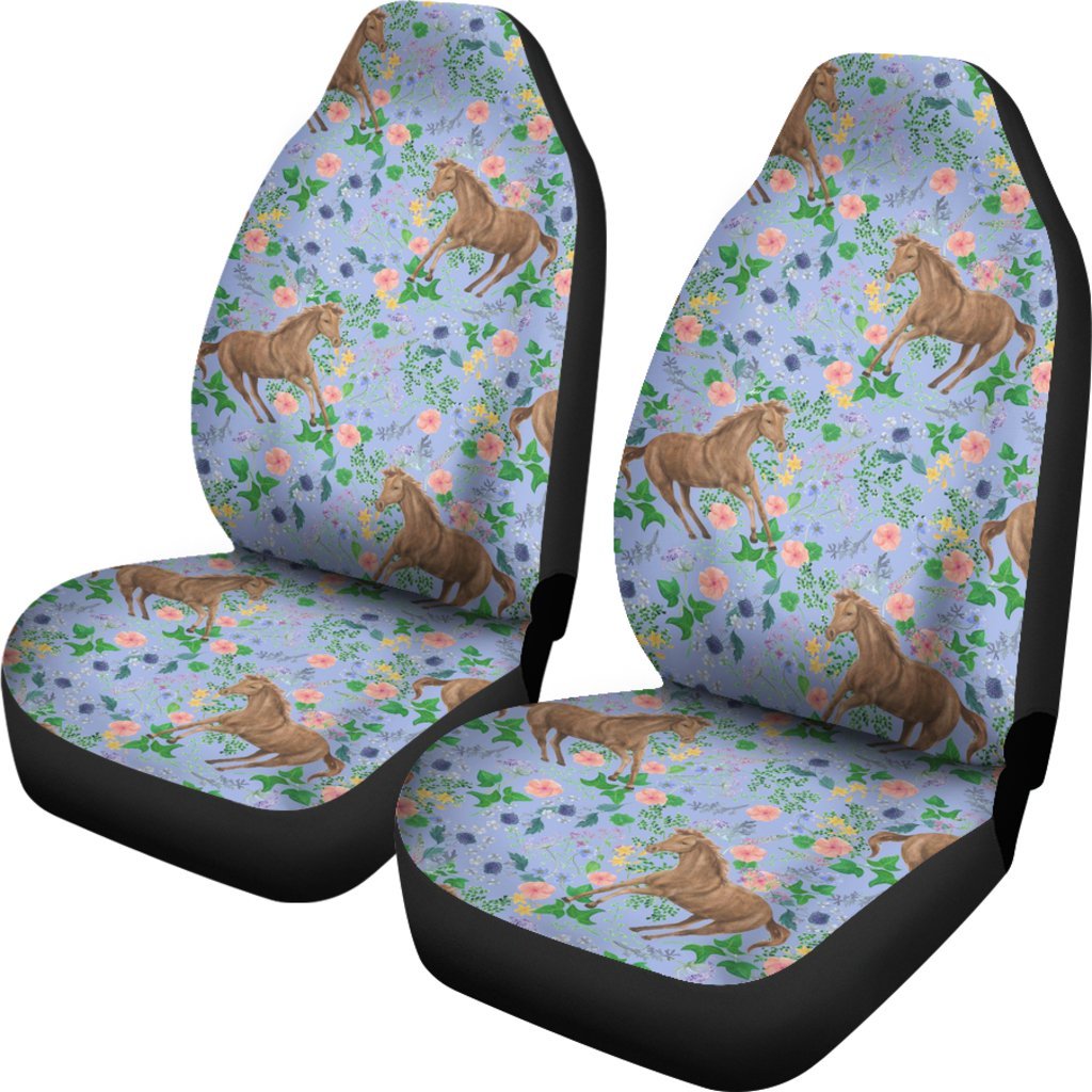 Equestrian Floral Pattern Print Universal Fit Car Seat Covers-grizzshop