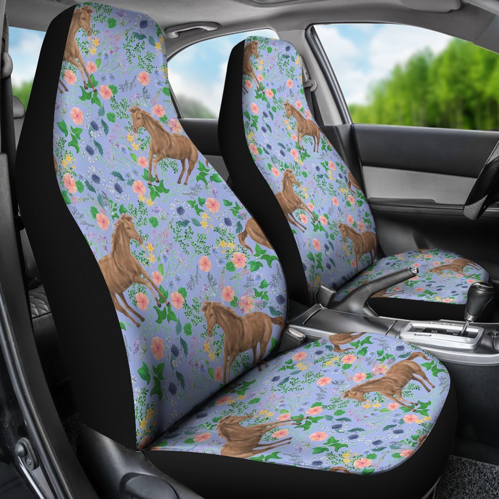 Equestrian Floral Pattern Print Universal Fit Car Seat Covers-grizzshop