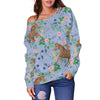 Equestrian Floral Pattern Print Women Off Shoulder Sweatshirt-grizzshop