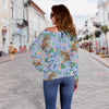 Equestrian Floral Pattern Print Women Off Shoulder Sweatshirt-grizzshop