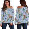 Equestrian Floral Pattern Print Women Off Shoulder Sweatshirt-grizzshop