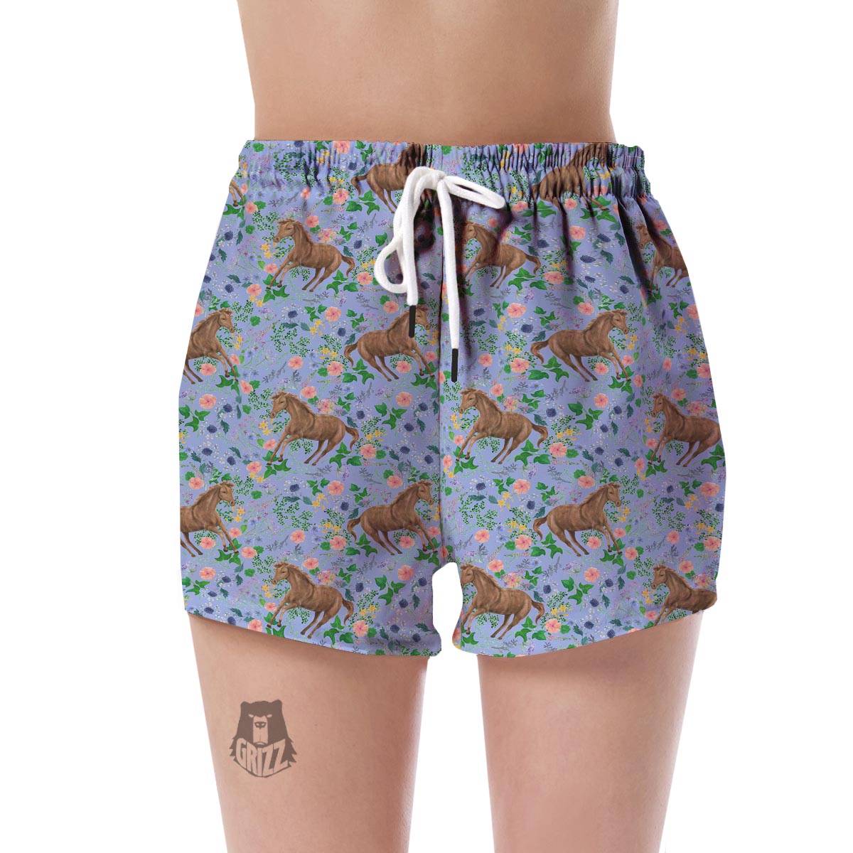 Equestrian Floral Pattern Print Women's Shorts-grizzshop