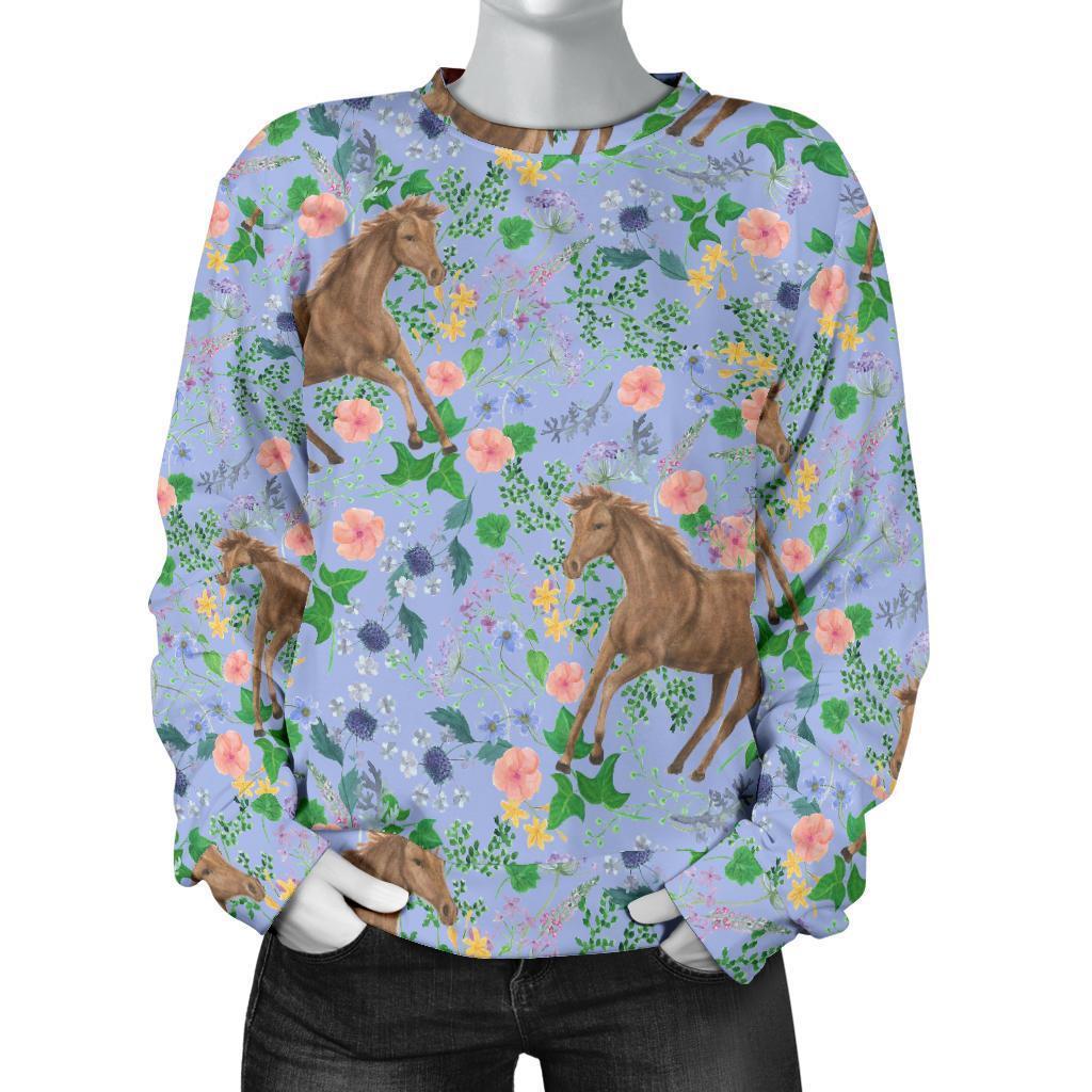 Equestrian Floral Pattern Print Women's Sweatshirt-grizzshop