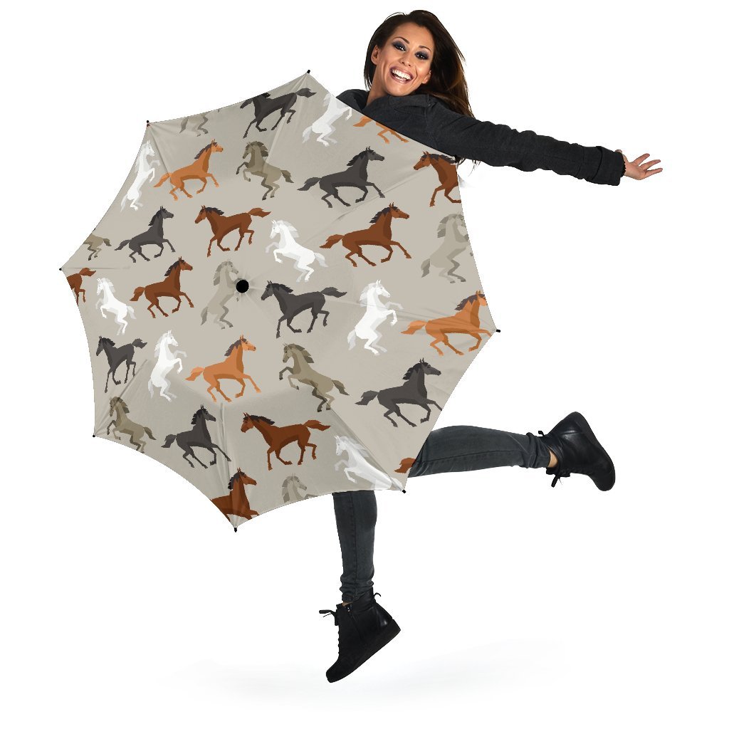 Equestrian Pattern Print Automatic Foldable Umbrella-grizzshop