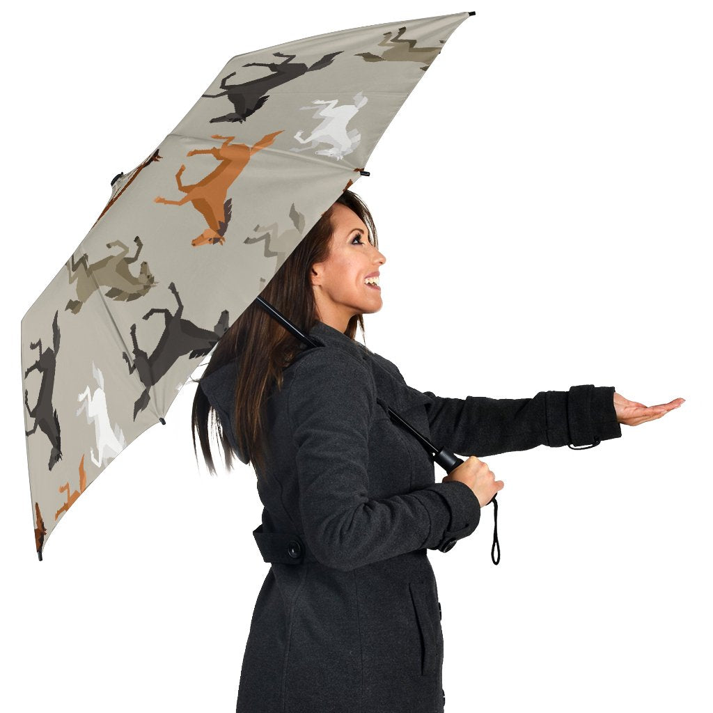 Equestrian Pattern Print Automatic Foldable Umbrella-grizzshop