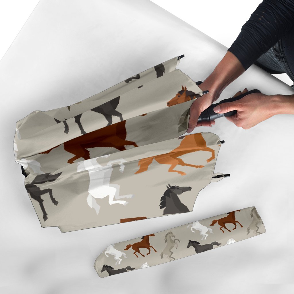 Equestrian Pattern Print Automatic Foldable Umbrella-grizzshop