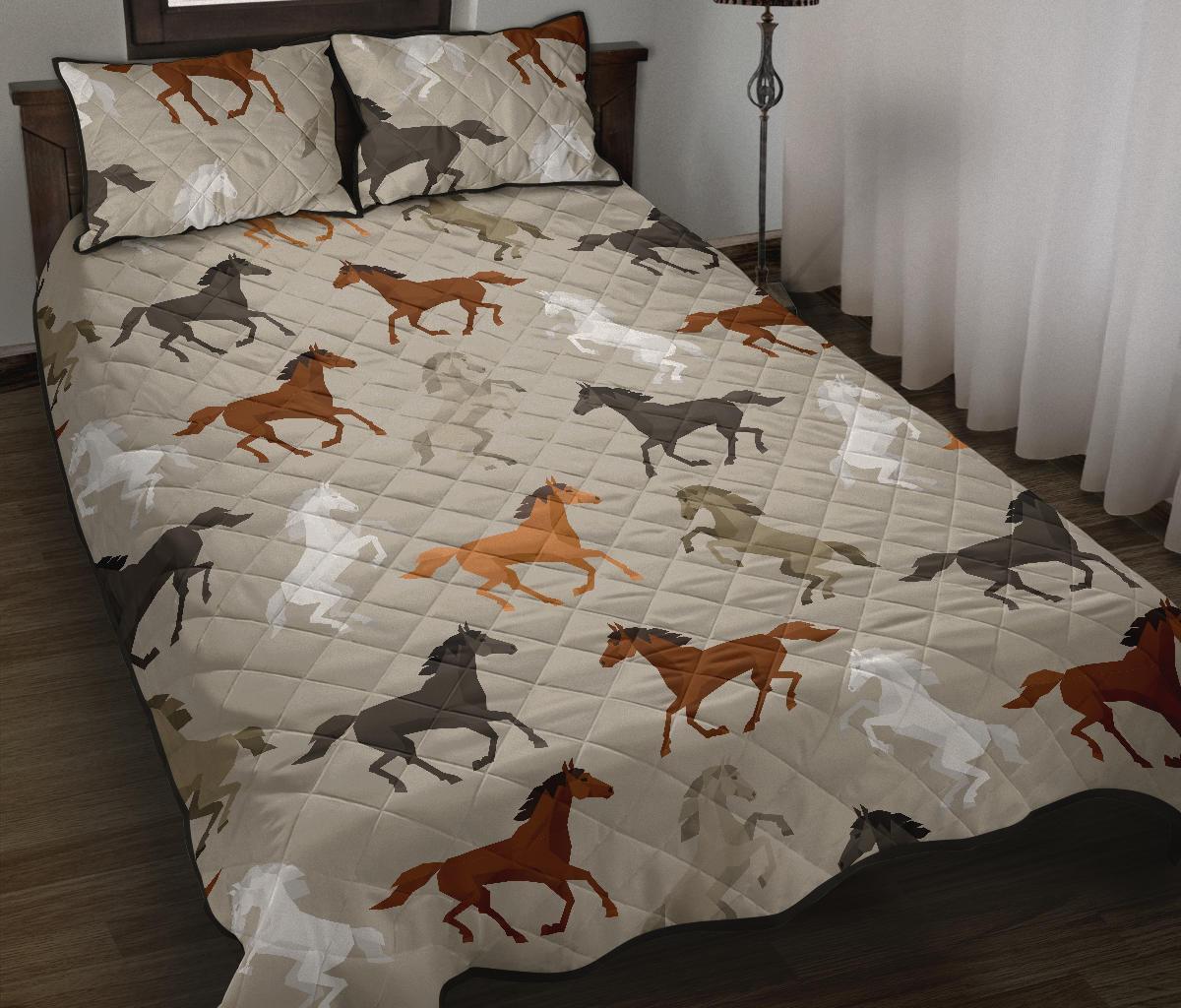 Equestrian Pattern Print Bed Set Quilt-grizzshop