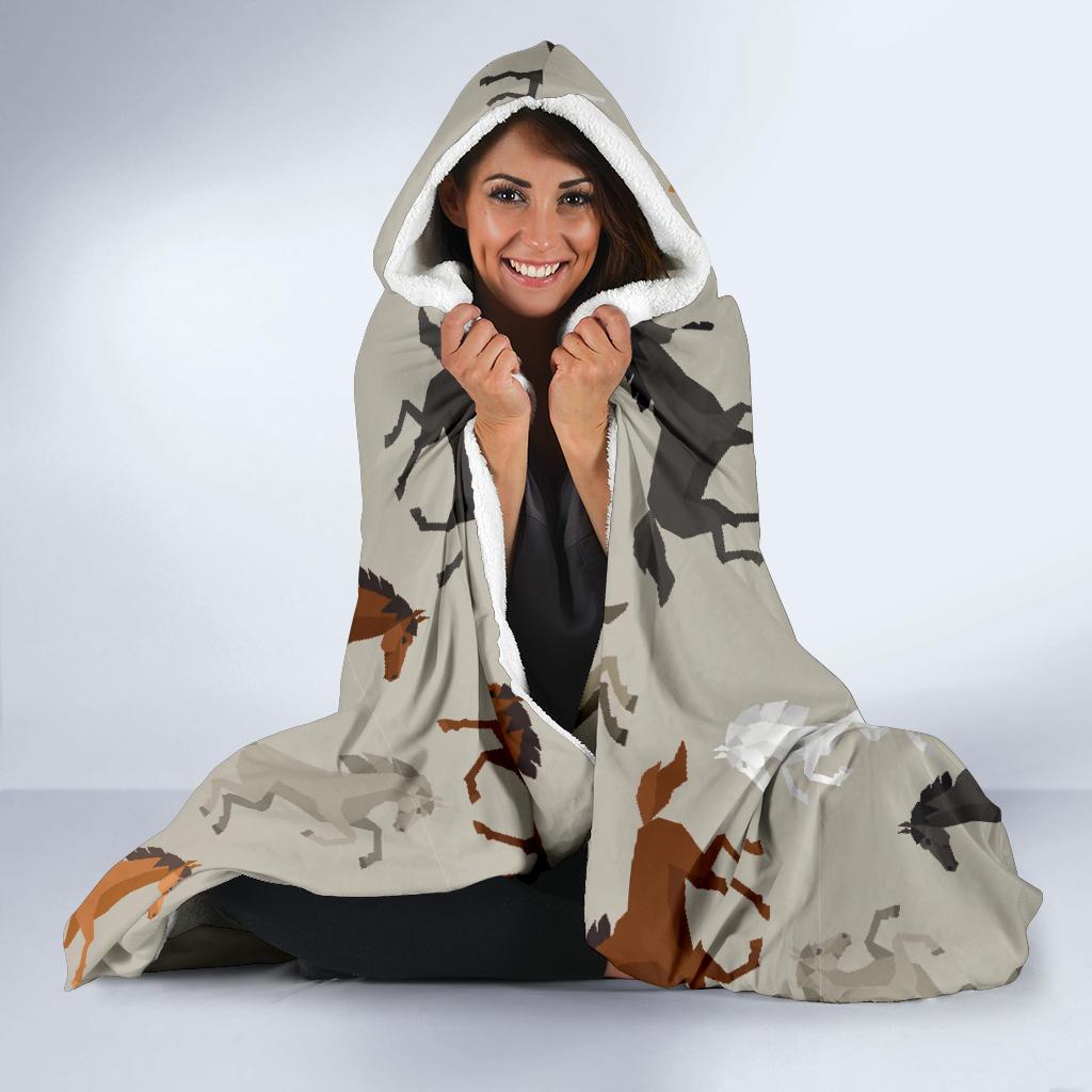 Equestrian Pattern Print Hooded Blanket-grizzshop