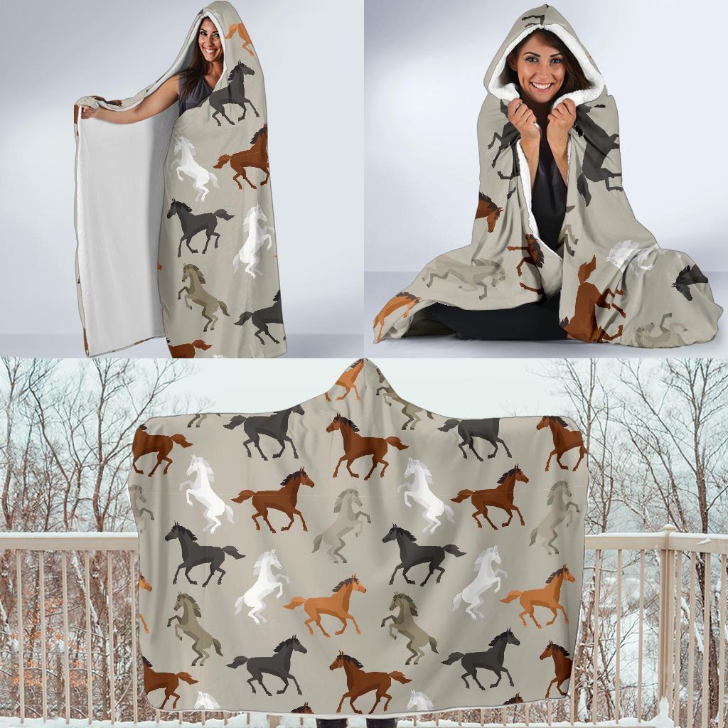 Equestrian Pattern Print Hooded Blanket-grizzshop