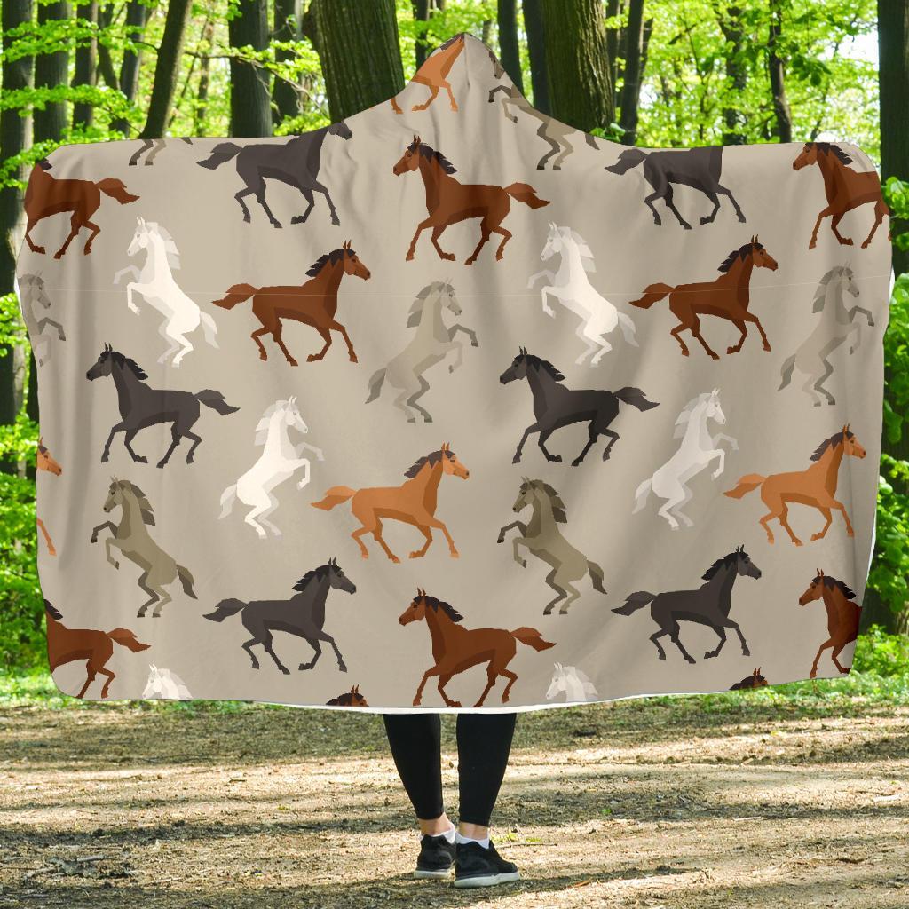 Equestrian Pattern Print Hooded Blanket-grizzshop