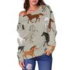 Equestrian Pattern Print Women Off Shoulder Sweatshirt-grizzshop