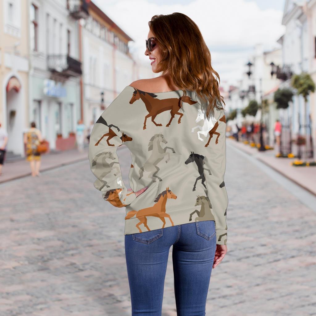 Equestrian Pattern Print Women Off Shoulder Sweatshirt-grizzshop