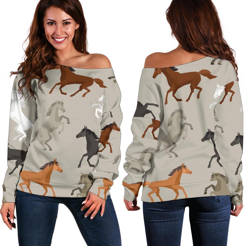 Equestrian Pattern Print Women Off Shoulder Sweatshirt-grizzshop