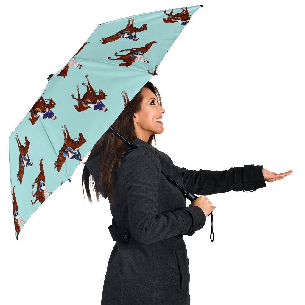 Equestrian Print Pattern Automatic Foldable Umbrella-grizzshop