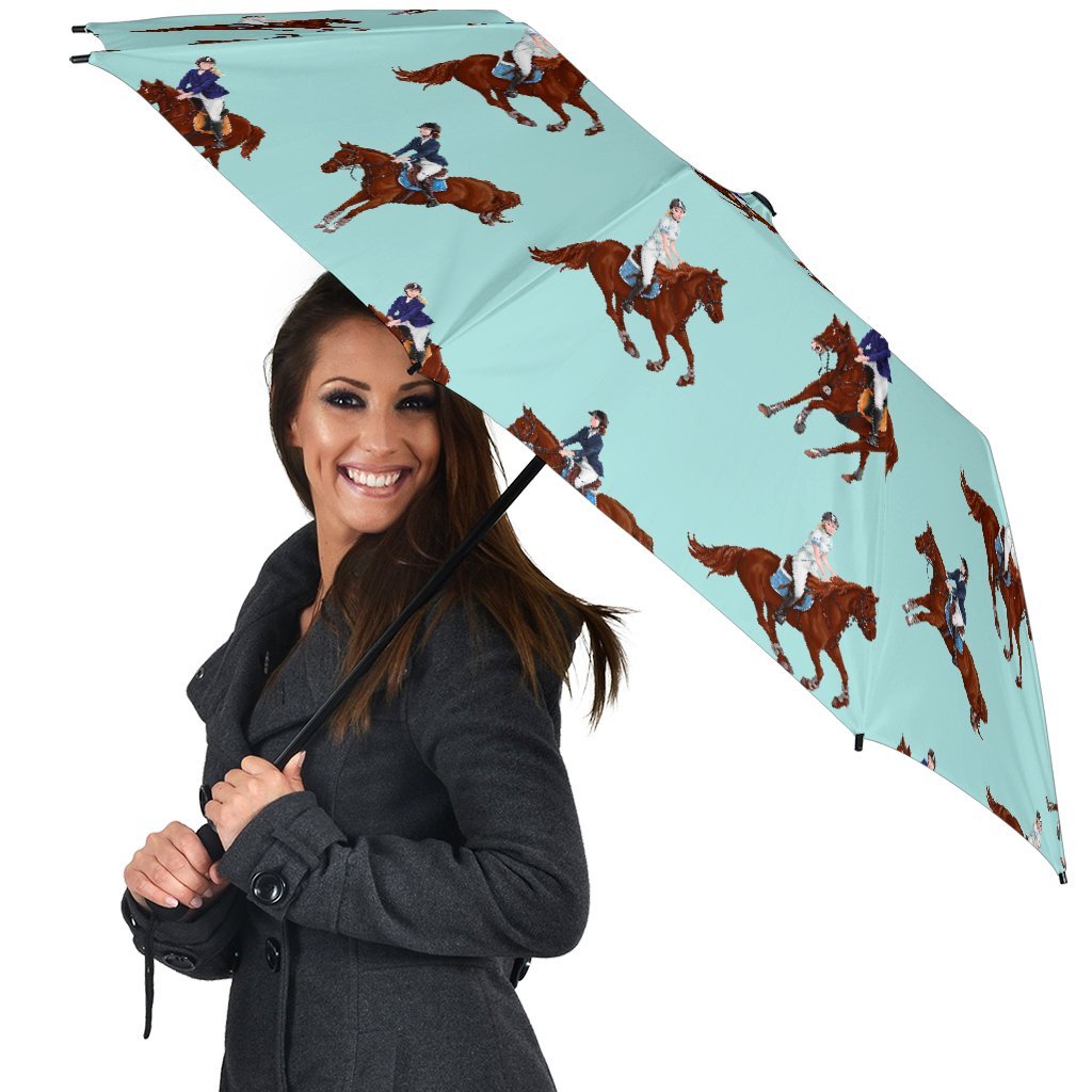 Equestrian Print Pattern Automatic Foldable Umbrella-grizzshop