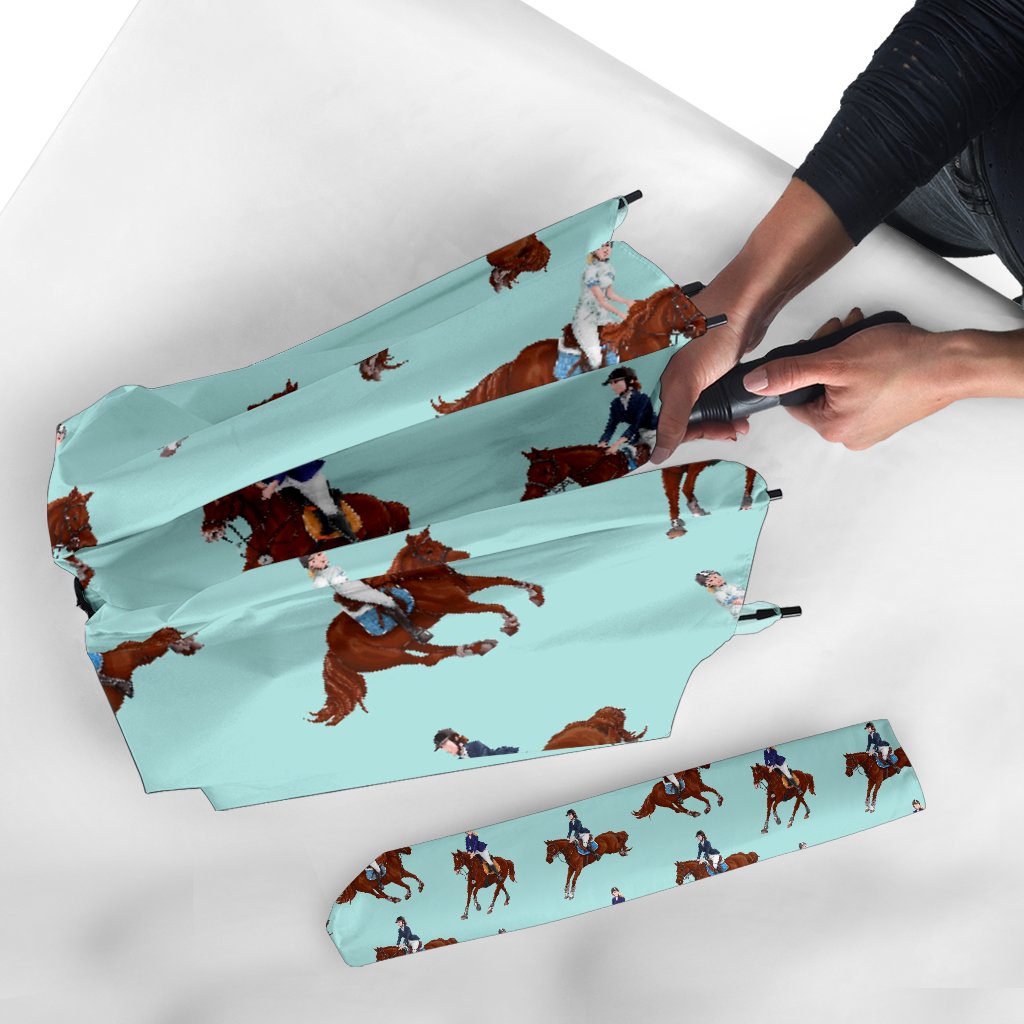 Equestrian Print Pattern Automatic Foldable Umbrella-grizzshop