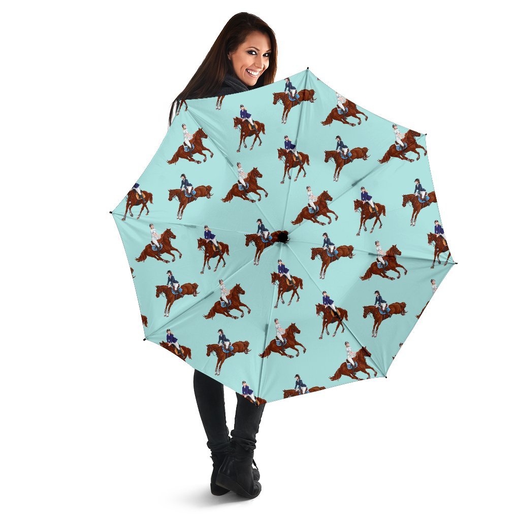 Equestrian Print Pattern Automatic Foldable Umbrella-grizzshop
