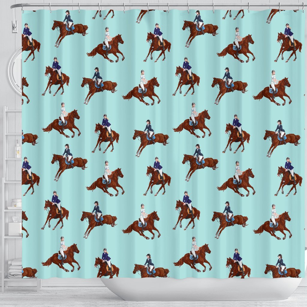 Equestrian Print Pattern Bathroom Shower Curtain-grizzshop