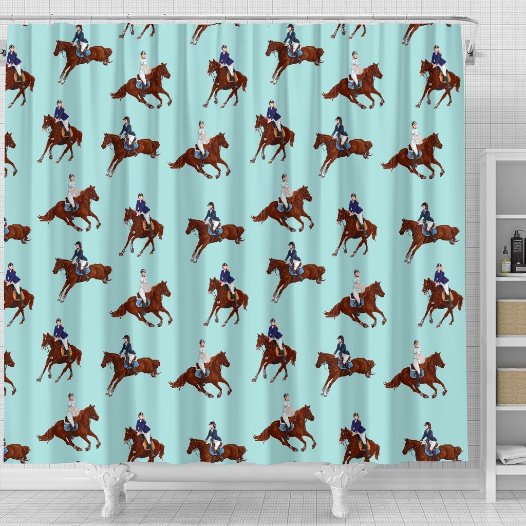 Equestrian Print Pattern Bathroom Shower Curtain-grizzshop