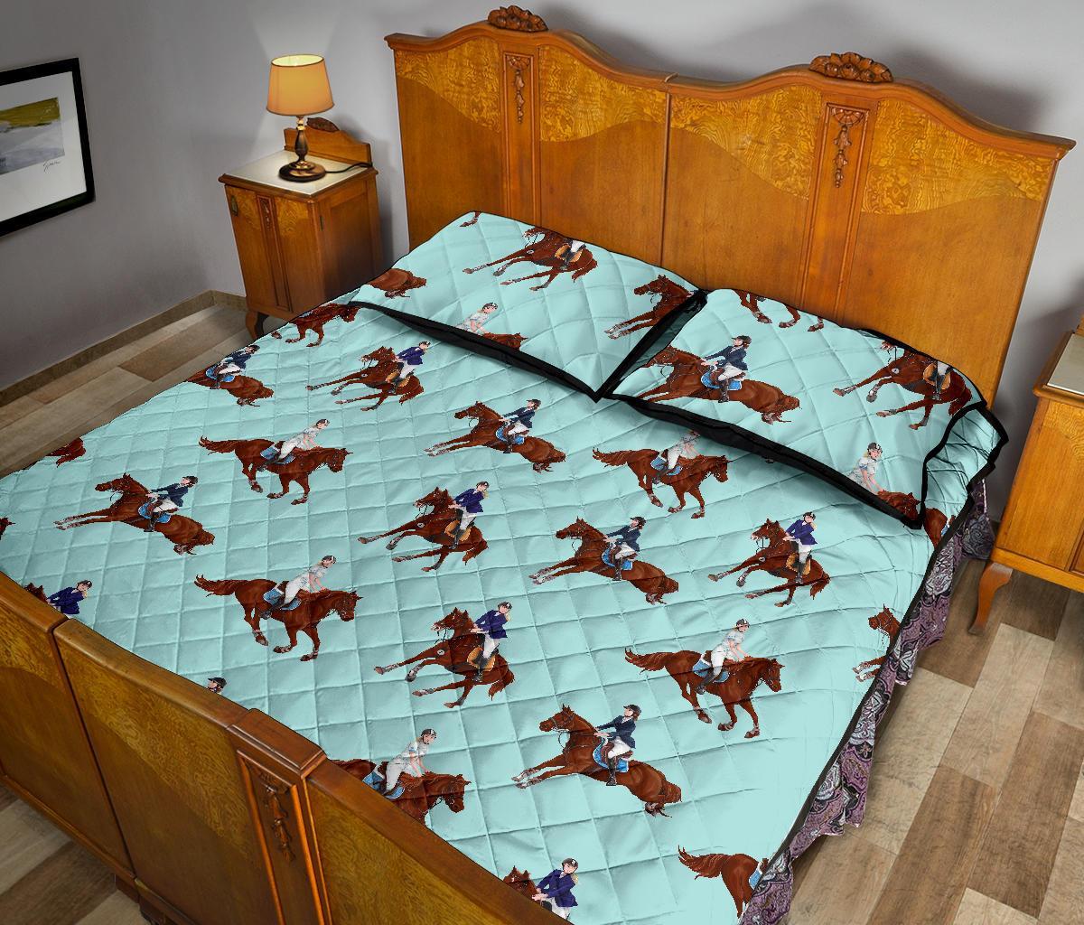 Equestrian Print Pattern Bed Set Quilt-grizzshop