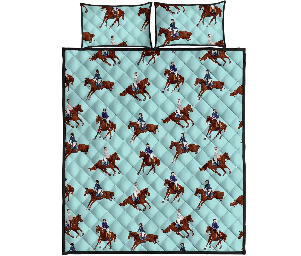 Equestrian Print Pattern Bed Set Quilt-grizzshop