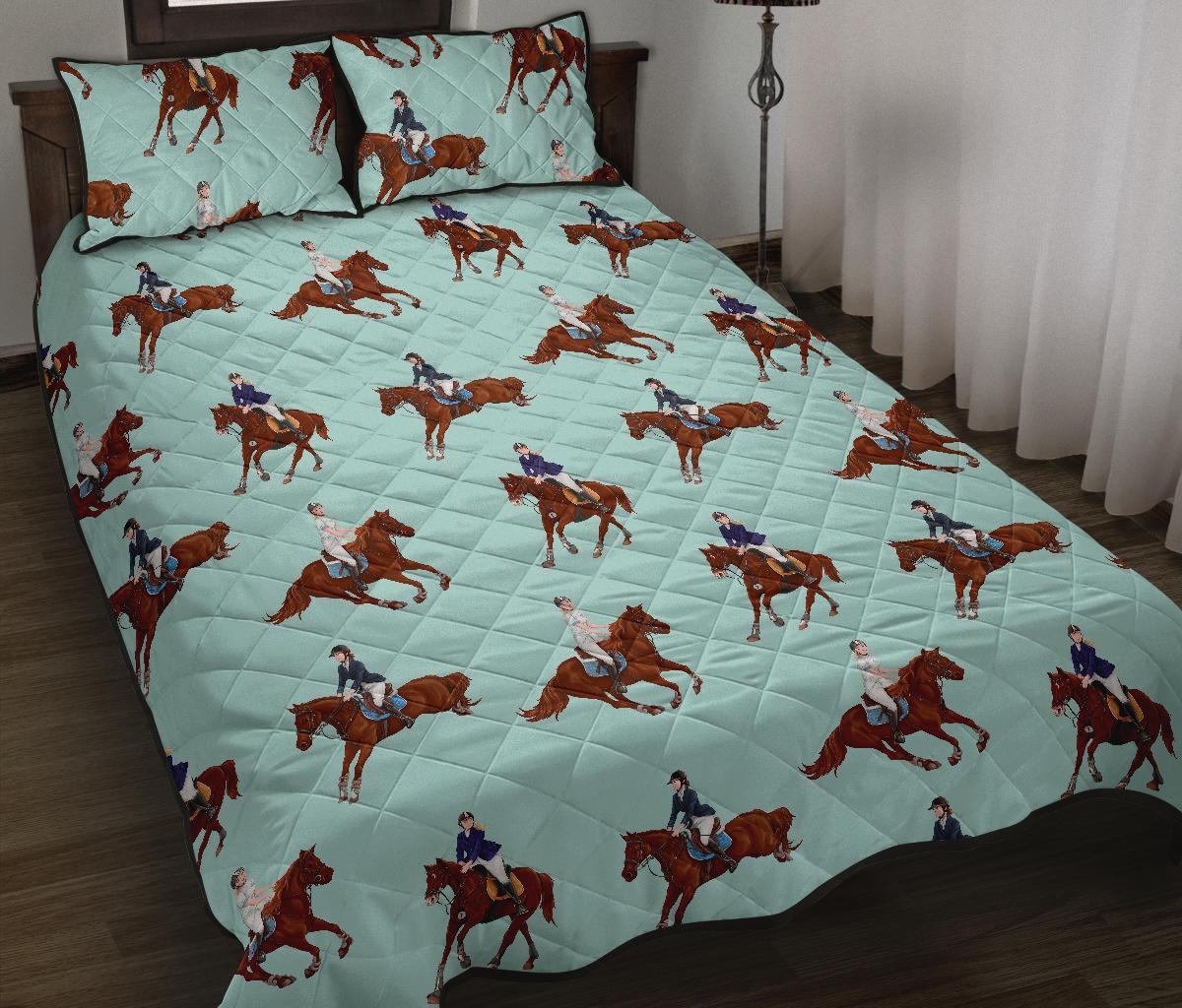 Equestrian Print Pattern Bed Set Quilt-grizzshop