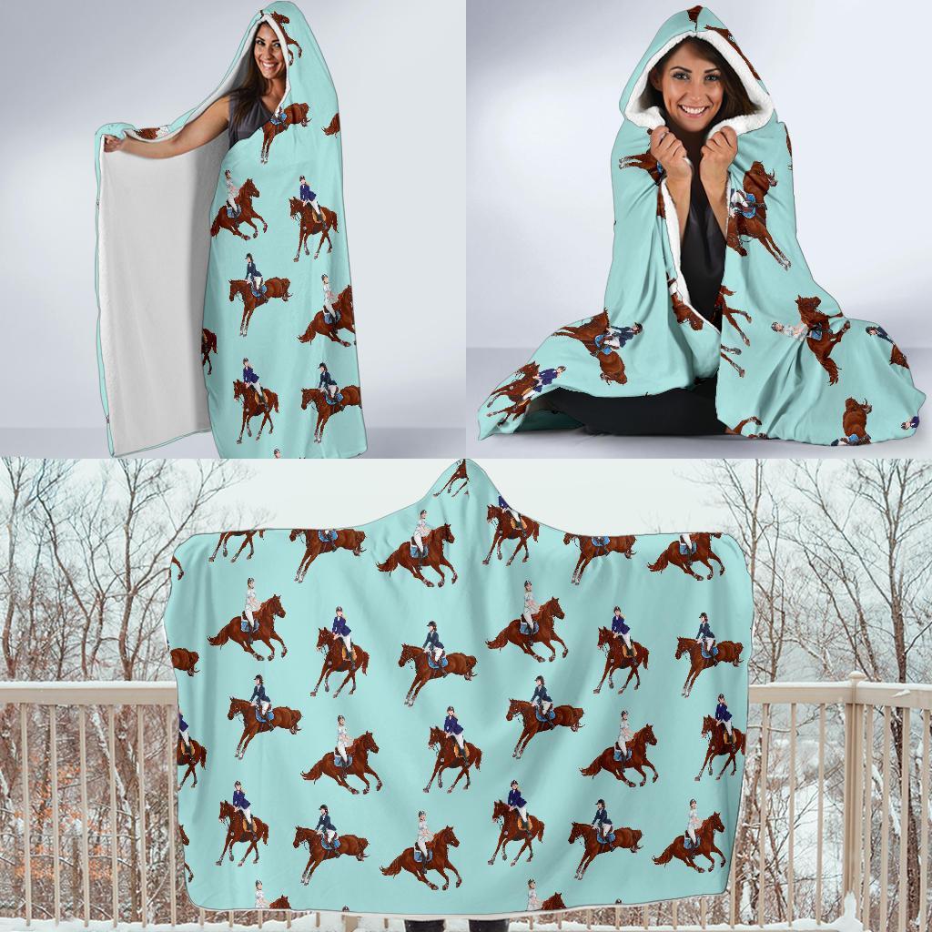 Equestrian Print Pattern Hooded Blanket-grizzshop