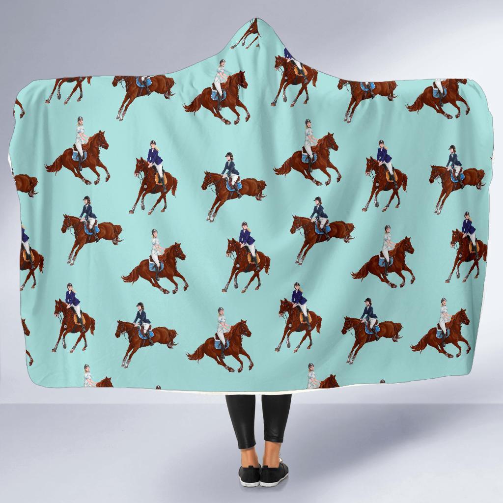 Equestrian Print Pattern Hooded Blanket-grizzshop