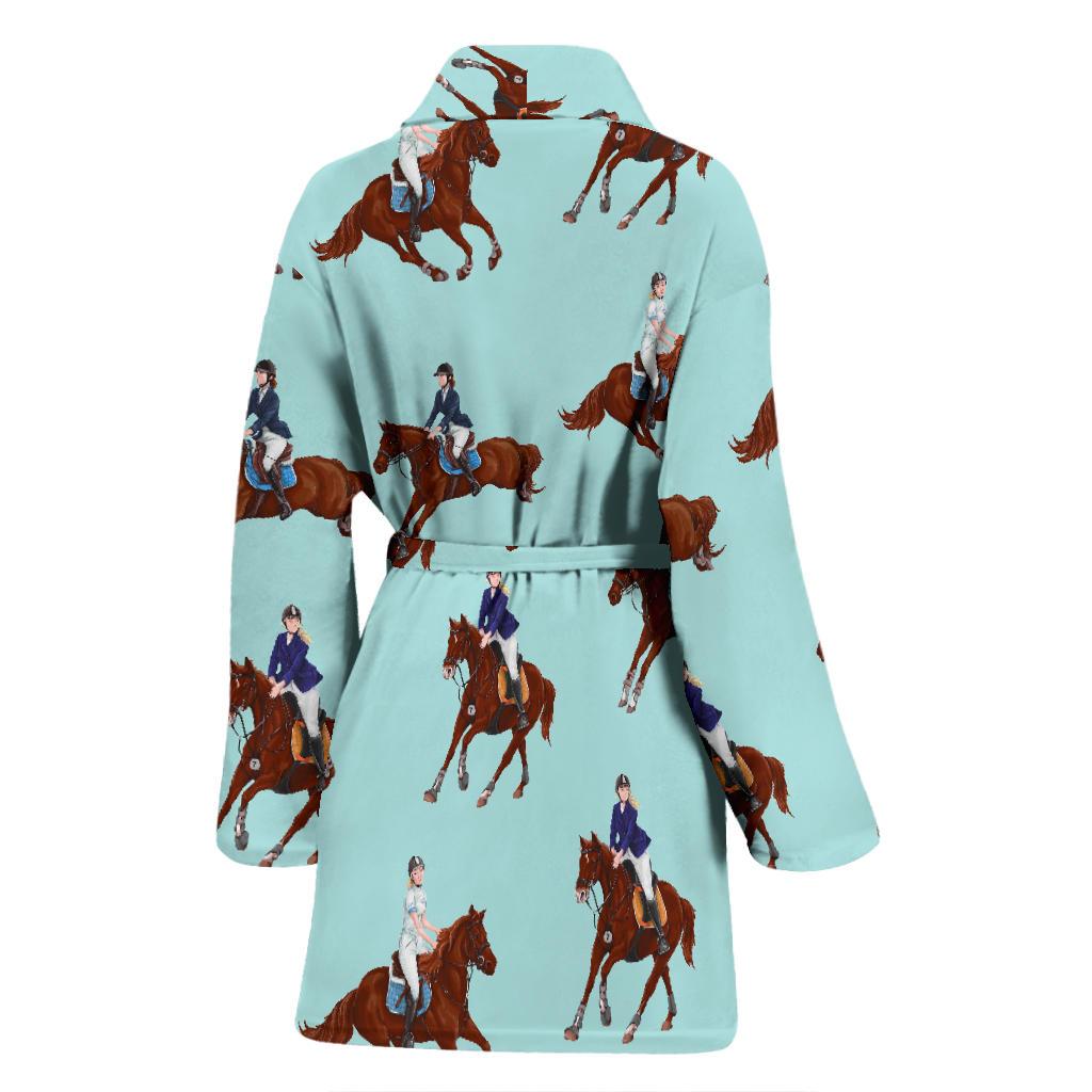 Equestrian Print Pattern Women Long Robe-grizzshop