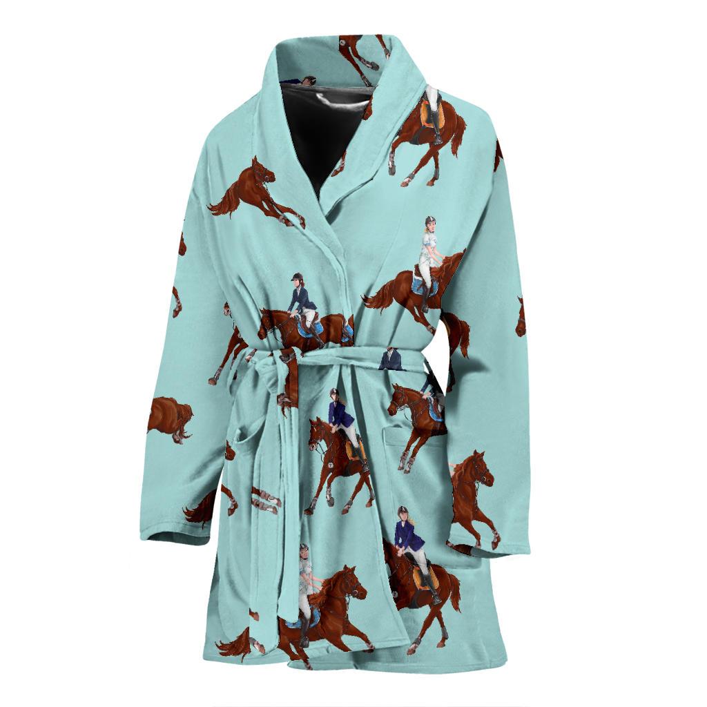 Equestrian Print Pattern Women Long Robe-grizzshop