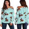 Equestrian Print Pattern Women Off Shoulder Sweatshirt-grizzshop