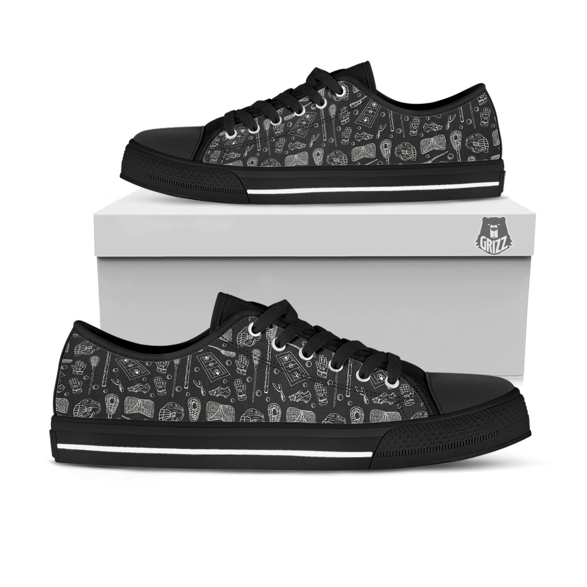 Equipment Lacrosse Print Pattern Black Low Top Shoes-grizzshop