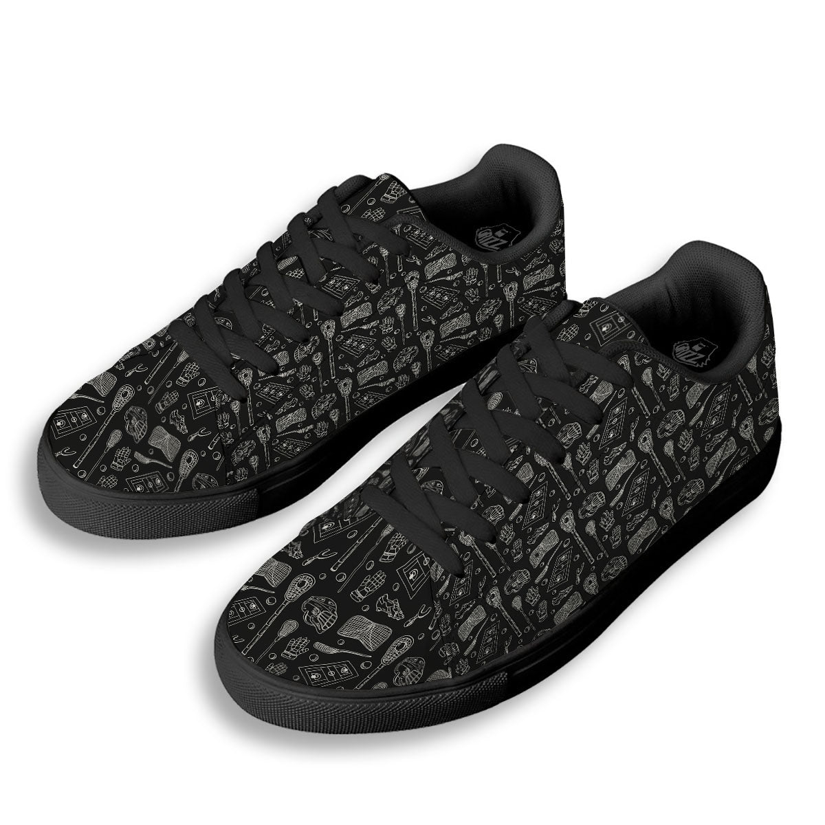 Equipment Lacrosse Print Pattern Black Low Top Sneakers-grizzshop